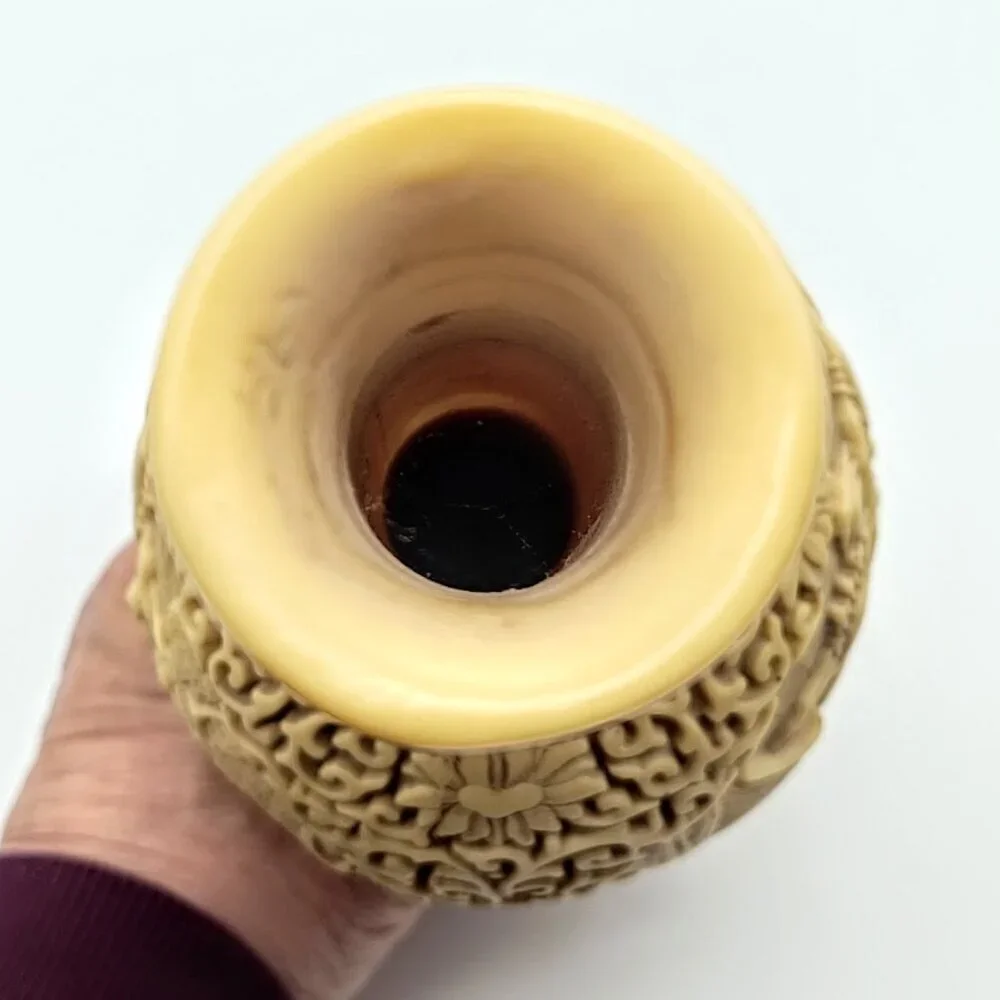 Chinese Carved White Cinnabar Tapered Candle Holder Vase